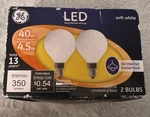 Ge Led Light Bulbs,candelabra Base,soft White,frosted,dimmable 40w 4.5 2 Pk. Fixed Price $10.95.