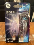 Ge Reveal Hd+ 60w Candelabra Light Bulbs 2-pack Clear B-type Dimmable 490 Lumens. Fixed Price $9.99.
