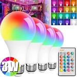 4 Pack E26 Led Light Bulbs Rgb Color Changing 3w A19 Cool White Bulb With Remote. Fixed Price $15.99.