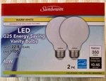 Sunbeam Led G25 Vanity Bulbs 2-pk 40 Watt Warm White Energy Saving. Fixed Price $12.88.
