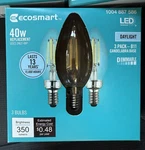 3pk Ecosmart 60w Led Light Bulb B11 Dimmable Candelabra Clear Glass Daylight. Fixed Price $11.99.
