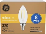Ge Relax Led Light Bulbs, Candle Light, Soft White, 40 Watts, Clear Decorative B. Fixed Price $63.80.