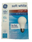 Ge Soft White Old Style A19 Bulbs 60w Light - Traditional Incan Uses 43w 4 Pack. Fixed Price $33.33.