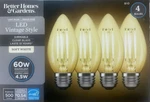 4 Better Homes 60-watt Clear Vintage Style B10 Led Bulbs W/standard Base - New. Fixed Price $15.99.