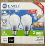 Ge Reveal Bright From The Start Clean, Beautiful Light 7 Year Life 60w Uses15w. Fixed Price $24.99.