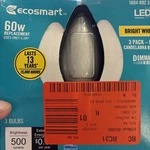 (3-pk)) Ecosmart Candelabra Base Led Dimmable Bulb Bright White 60w. Fixed Price $5.80.
