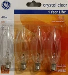 4 Ge 40w Crystal Clear Flame Tip Ca-type Light Bulbs W/candelabra Base. Fixed Price $15.79.