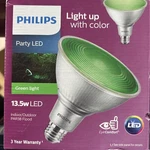 Philips Green Party Led Indoor Outdoor Par38 Flood Lamp 13.5w E26 Standard Base. Fixed Price $2.99.