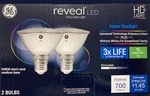 (2 Bulbs) Ge Reveal Led 75 W Equivalent Dimmable, Color-enhancing Hd Par30. Fixed Price $15.00.