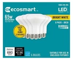 Ecosmart Br30 65w Equivalent Dimmable Led Light Bulbs Bright White (6-pack). Fixed Price $30.07.