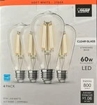 Feit 60w St19 Dimmable Clear Glass Vintage Edison Led Light Bulb Soft White 4-pk. Fixed Price $14.99.
