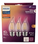 Philips Ultra Definition 40w Candelabra Base Filament Candle Bulb Ba11 3 Bulbs. Fixed Price $14.50.