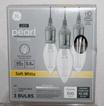 Ge Pearl 60w Equiv 5.5w Led Filament Bulbs Bc Candelabra Base Soft White 3-pack. Fixed Price $6.95.