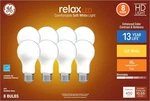 Relax 8-pack 40 W Equivalent Dimmable Warm White A19 Led Light Fixture Bul. Fixed Price $36.75.