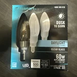Ecosmart 60w Dusk To Dawn Dimmable Led Bulb Amber B11 Candelabra Base. Fixed Price $11.00.