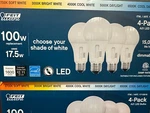 Feit Electric 100w Repacement Dimmable Led Bulb (4 Pack). Fixed Price $17.49.