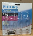 Philips Duramax 25w Clear Bent Tip Candelabra Base Ba9 Bulbs 4 Pack. Fixed Price $14.95.