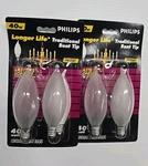 4- Philips Longer Life Traditional Bent Tip (frost) Candelabra Base.. Fixed Price $17.99.