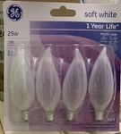 4-ge Lighting 76235 25 Watt Bent Tip Light Bulb With Candelabra Base White. Fixed Price $59.99.