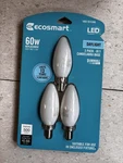 Ecosmart 60w Dimmable Led Daylight 5000k B11 Bulbs Candelabra E12 Frosted. Fixed Price $8.96.