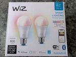 Wiz Smart Bulb Colors A19 Led 60w Eq 8.8a19 Rgb Dimmable Wi-fi Spacesense-2pk. Fixed Price $18.98.