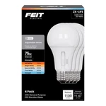 4-pack Feit A19 E26 Led Bulb Adjustable White 75w Equivalent Dimmable. Fixed Price $35.48.