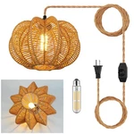 Tebio Rattan Plug-in Pendant Light, 15ft Cord, Dimmable, Led Bulb Incl.. Fixed Price $66.13.