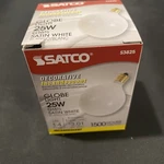 One (1) Satco S3825 120v Candelabra Base 25-watt G16.5 Light Bulb, Satin White. Fixed Price $12.00.