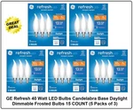 Ge Refresh 40 Watt Led Bulbs Candelabra Base Daylight Dimmable Frosted (15 Pack). Fixed Price $32.19.