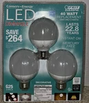 Feit Electric 40watts G25 Led Dimmable Light Bulbs, 500 Lumes 2-pack Open Box. Fixed Price $18.00.