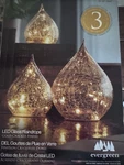New- Costco Evergreen Led Gold Crackle Glass Raindrops 1759342 Set Of 3. Fixed Price $50.95.