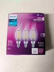 New 3-pack Philips Ba11 60w 300 Lumens Light Bulbs Warm Glow, Candelabra Base. Fixed Price $3.90.