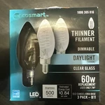 Ecosmart 60-watt Equivalent Dimmable E12 Candelabra 3 Pack B11 Daylight Clear Gl. Fixed Price $11.00.