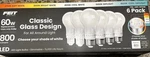 Feit Electric Led A19 Glass 800 Lumens 60w Eq Clear 6 Pack New. Fixed Price $18.99.