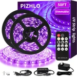 Pizhlo 50 Foot Black Light Strips & Remote, Dimmable Flexible 15 M, Purple. Fixed Price $24.31.