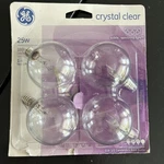 Ge Crystal Clear 25watt Brightness 195 Lumens, Four Bulbs G16.5 Candelabra Base. Fixed Price $15.99.