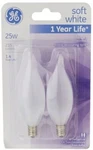Ge 66105 2 Pack 25 Watt Soft White Flame Shape Decorative Candelabra Light Bulbs. Fixed Price $27.99.