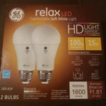 Relax Hd Soft White 100w Replacement 2pk Led General Purpose A19 Light Bulb. Fixed Price $14.99.