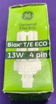 Ge 97619 Biax T/e Eco 13w 4 Pin F13tbx/827/a/eco G24q-1 Base Cfl Bulb -nos. Fixed Price $3.00.