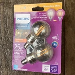 Phillips Led G16.5 Candelabra Base Warm Glow Affect Soft White Light Dimmable. Fixed Price $13.99.