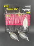 2 Lot Philips 60 Watt Bent Tip Candelabra Base Decorative Bulbs Longer Life. Fixed Price $8.99.