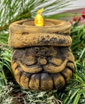 Primitive/colonial Scented Blackened Beeswax Tea Light Jolly Santa Flicker. Fixed Price $15.00.