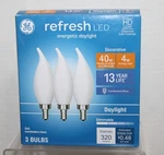 Ge Refresh 40w Equiv 4w Led Bulbs Cac Candelabra Base Daylight Dimmable 3-pack. Fixed Price $6.95.