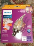 3 Philips Dimmable Led Indoor Outdoor Bent Tip Candelabra 2w 180 Lumen 2700k. Fixed Price $5.39.