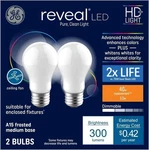2 Ge Reveal Hd+ Light 40-watt A15 Frosted White Led Bulbs - New. Fixed Price $14.95.