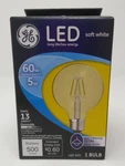 Ge G25 Led Globe Light Bulb Clear Finish Soft White 5 Watts 500 Lumens. Fixed Price $13.99.