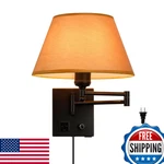 Pfqcgu Swing Arm Wall Sconces Plug-in Lampbedroom Lamp White Fabric. Fixed Price $103.22.