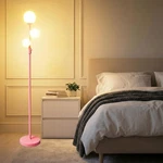Modern Pink Globe Floor Lamp W/ Frosted Glass Shade & Led Bulbs Dimmable Elegant. Fixed Price $83.58.