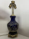 Hand-painted High Texture Asian Cobalt Blue Porcelain Lamp. Fixed Price $100.00.