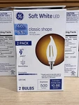 6 X Ge 2pk 60w Soft White Led Decorative Light Bulbs (12 Total Bulbs). Fixed Price $30.79.